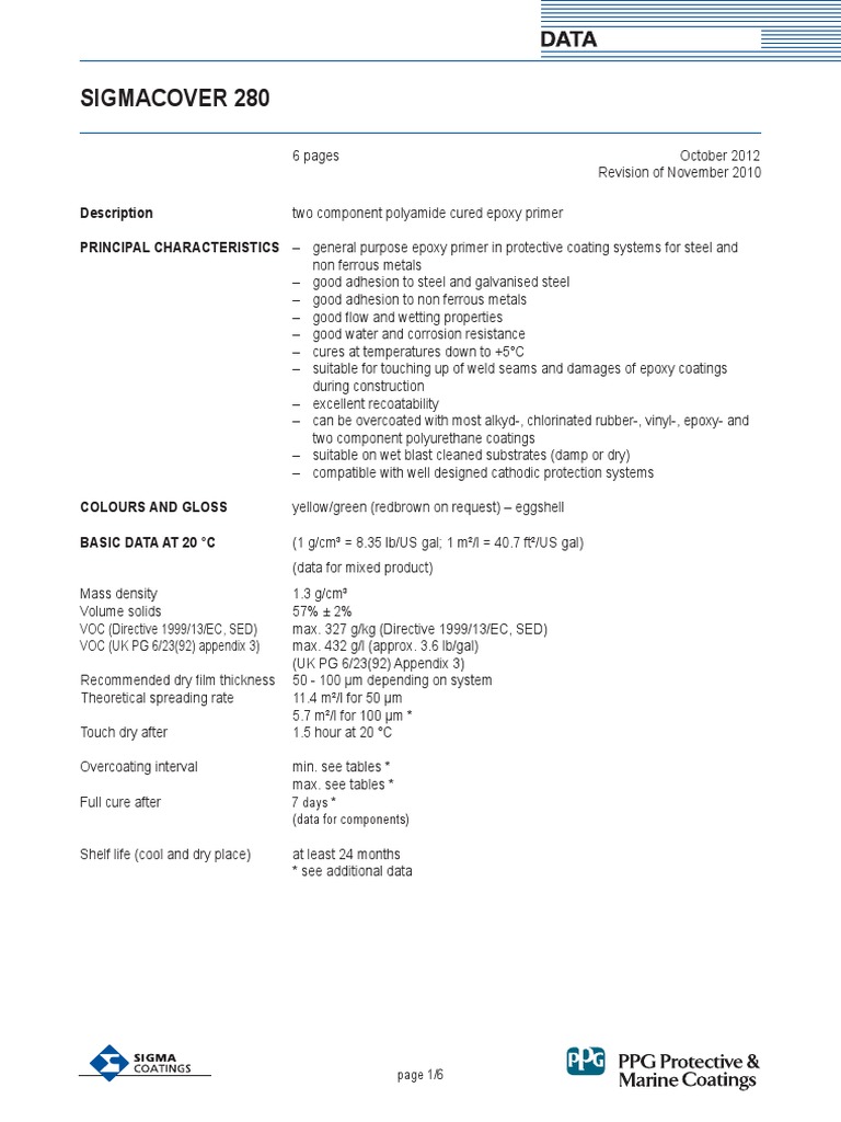 SigmaCover 280 Epoxy Primer Guide | PDF | Paint | Epoxy