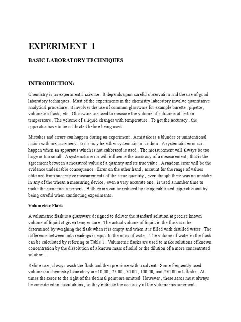 Lab report Experiment 1 CHEMISTRY.docx Physical Sciences Science