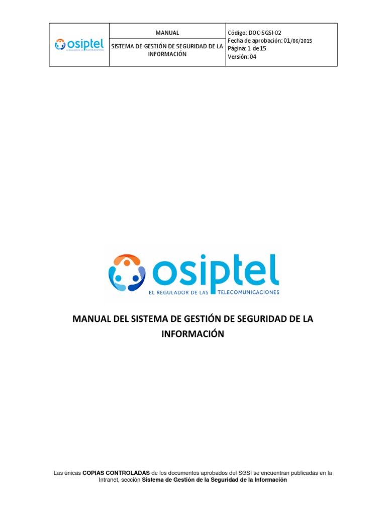 Sgsi 02 Manual V4 Pdf Seguridad De Información Business
