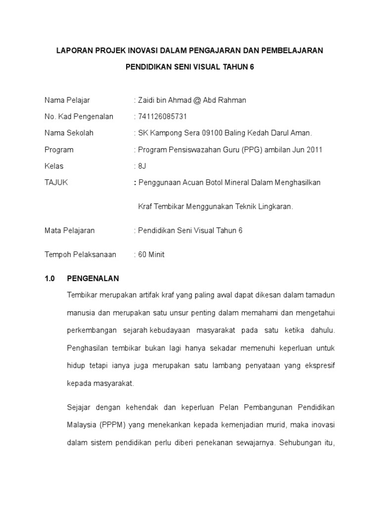 Contoh Laporan Inovasi Pengajaran Dan Pembelajaran