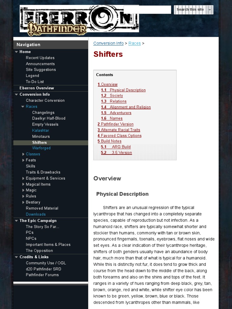 Shifters Eberron Pathfinder World Of Eberron Fantasy