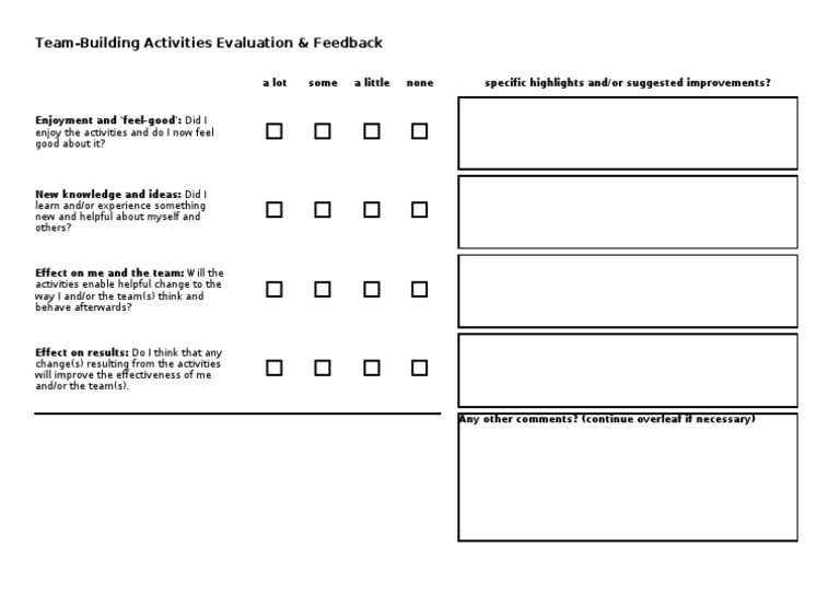 Team-Building Activities Feedback Form | PDF | Career & Growth ...