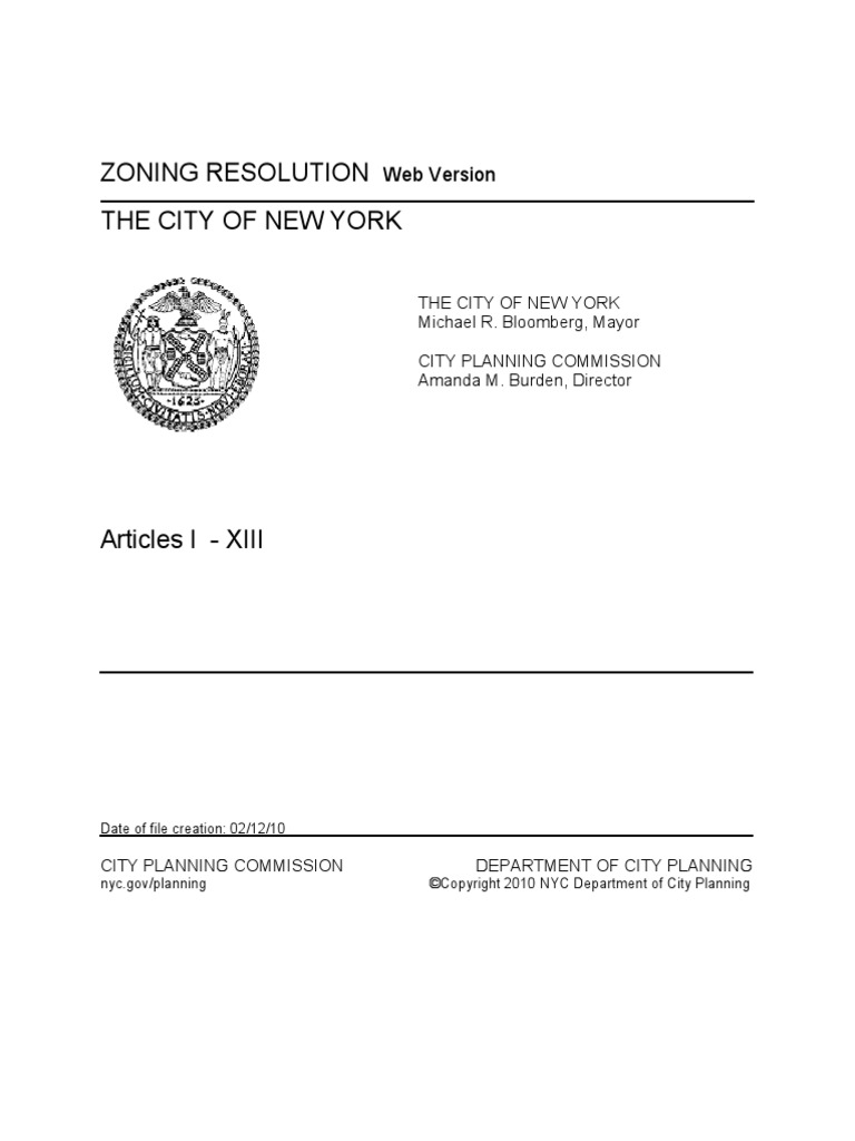 New York Zoning Resolution PDF Zoning Article One Of The United