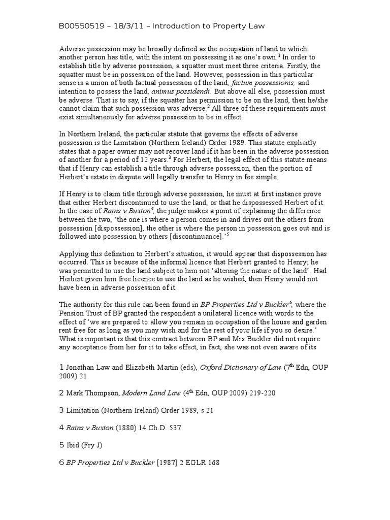 Adverse Possession in Northern Ireland | PDF | Adverse Possession ...