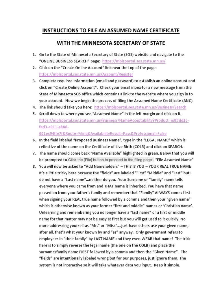 Filing an Assumed Name in Minnesota | PDF | Debit Card | Email