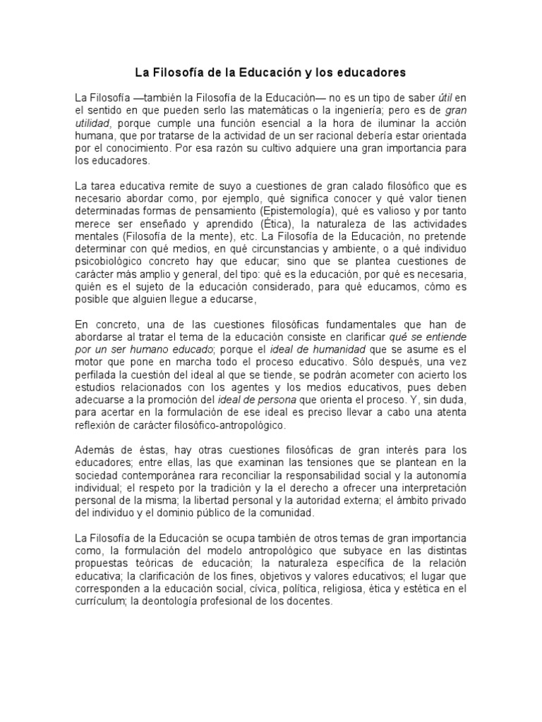 Filosofía de la Educación: Fundamentos y Reflexiones | PDF ...