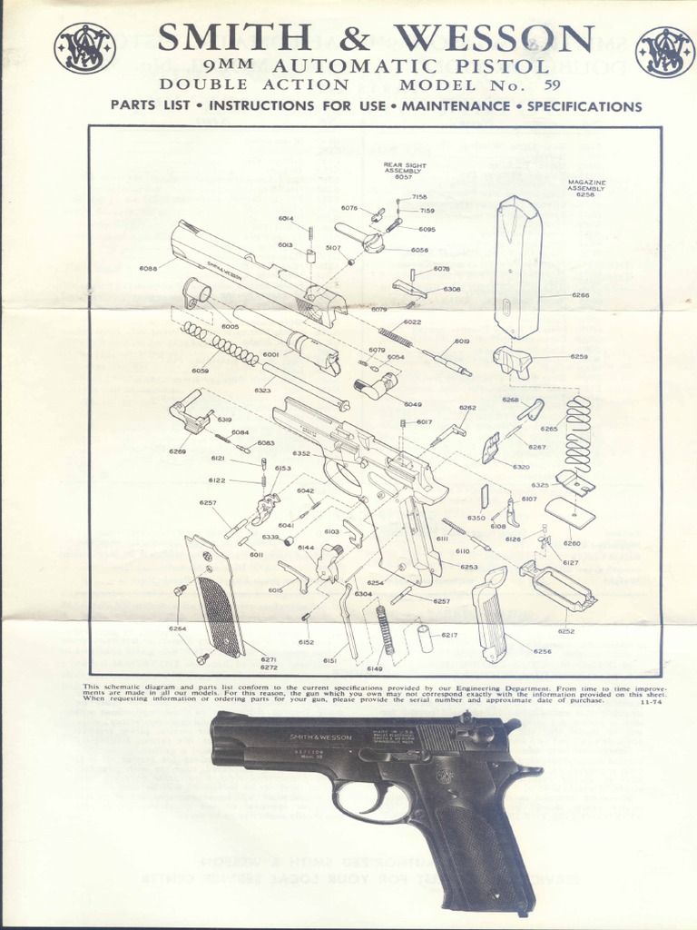 Smith & Wesson Model 59 Parts List | PDF | Firearms | Projectile Weapons