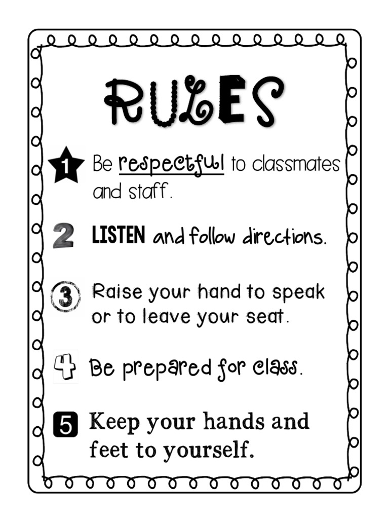 Rules: Be Respectful To Classmates and Staff. Listen and Follow ...