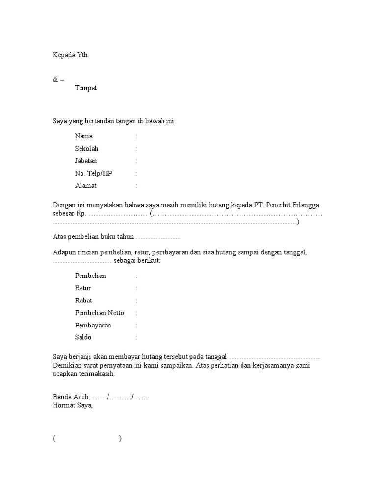 Surat Pernyataan Piutang