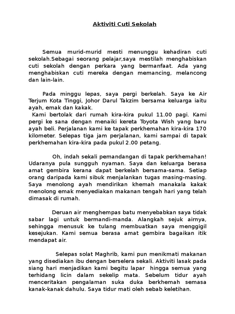 Aktiviti Cuti Sekolah Pdf