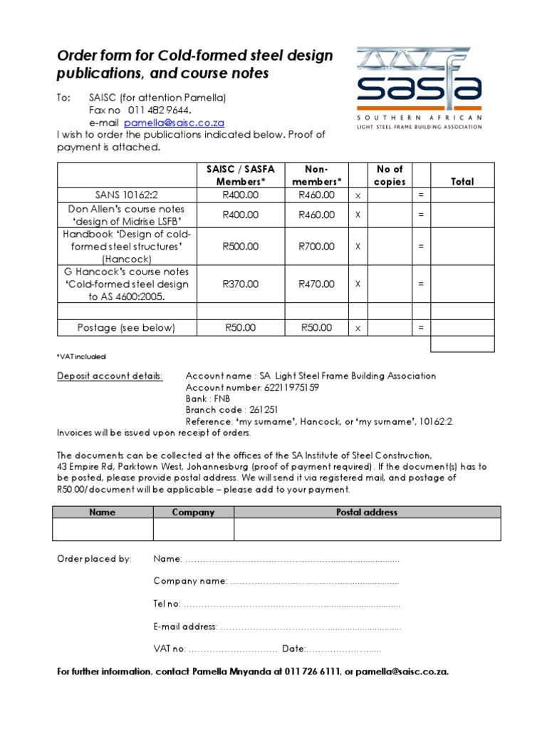 Order Form For CF Steel Design Publications, June 2014 | PDF