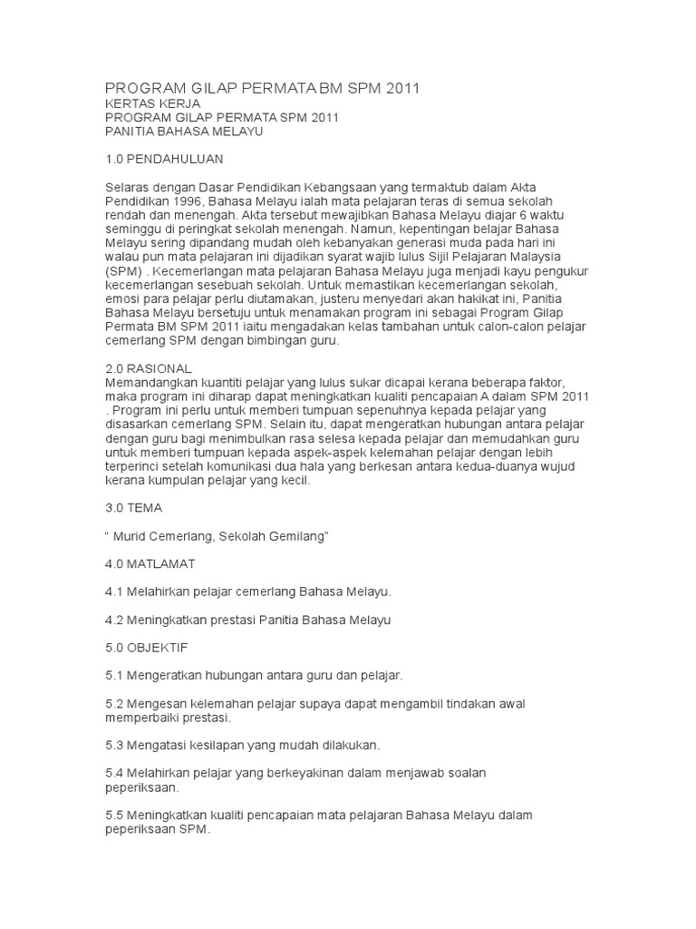 Program Gilap Permata BM SPM 2011 | PDF | Karier & Perkembangan