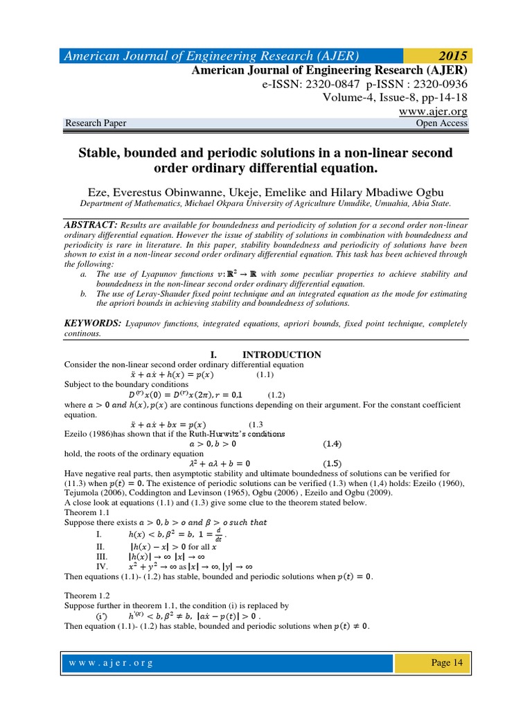 Stability and Periodicity in Non-linear ODE | PDF | Stability Theory ...