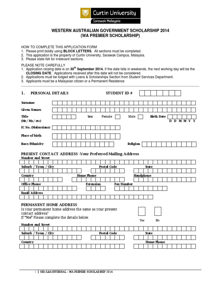 Wa Scholarship Application Form 2014 | PDF | Address (Geography) | Mail