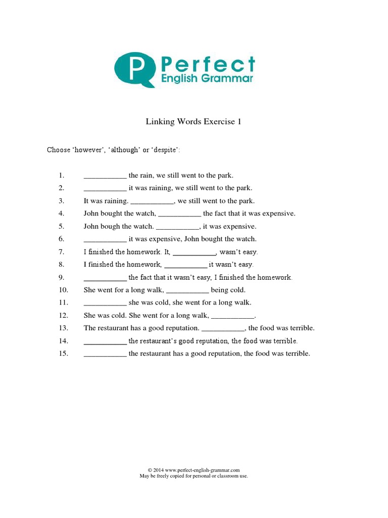 Linking Words Exercise 1