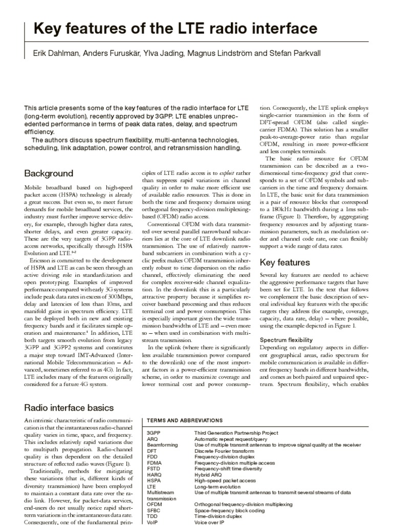 Key Features of The LTE Radio Interface | PDF | Duplex ...
