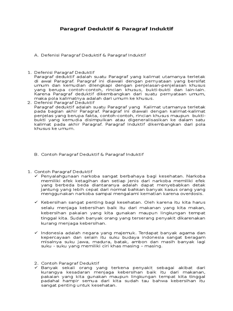 B Contoh Paragraf Deduktif Paragraf Induktif