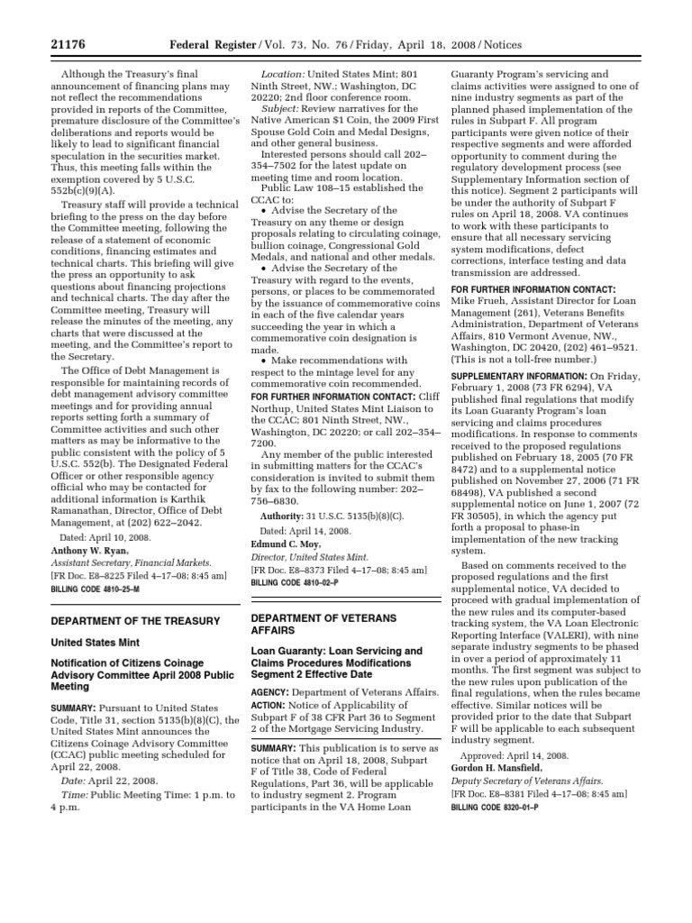 Notice Loan Guaranty Loan Servicing and Claims Procedures Modifications Segment 2 Effective