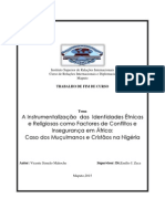 A Instrumentalização Das Identidades Étnicas e Religiosas Como Factores de Conflitos e Insegurança em África