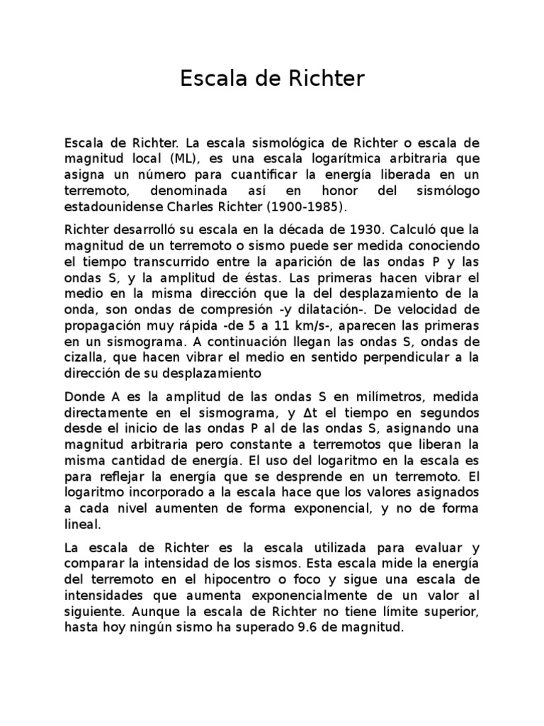 Escala de Richter | PDF | Sismología | Temblores