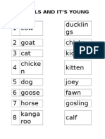 1 Cow Ducklin Gs 2 Goat Chicks 3 Cat Kid 4 Chicke N Kitten 5 Dog Joey 6 Goose Fawn 7 Horse Gosling 8 Kanga Roo Calf