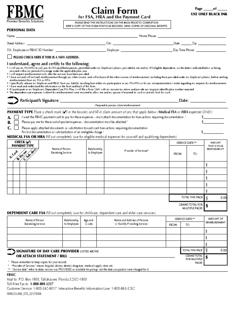 FBMC Claim Form Orthodontics Payments