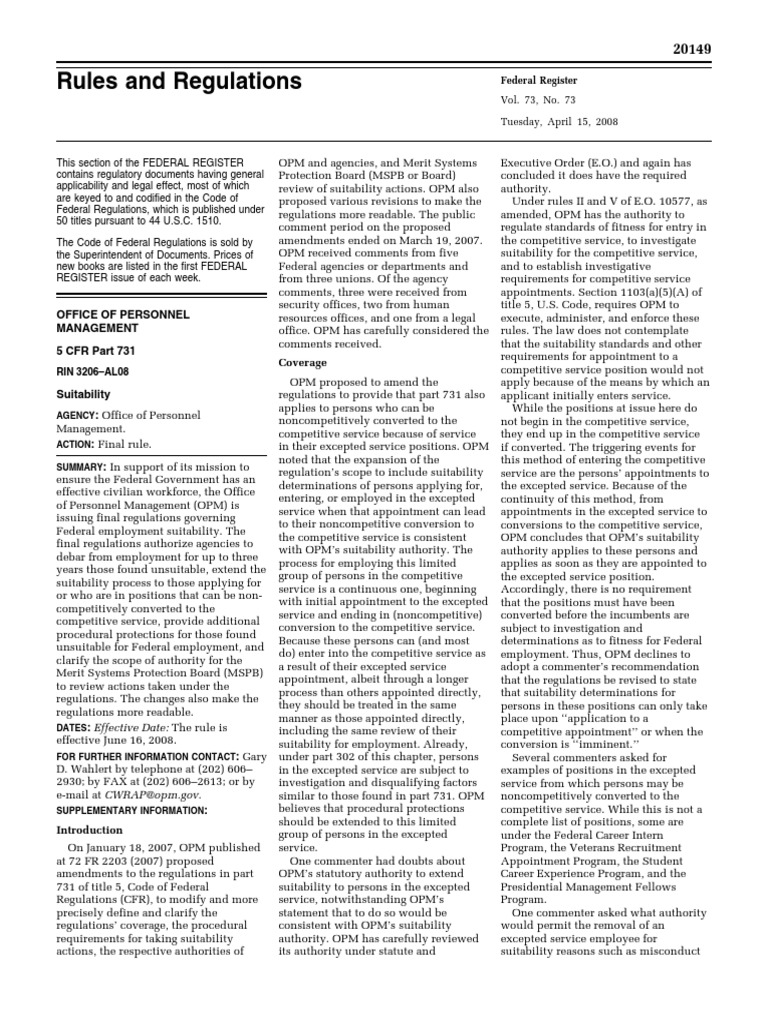 Rule: Suitability | PDF | Federal Government Of The United States ...
