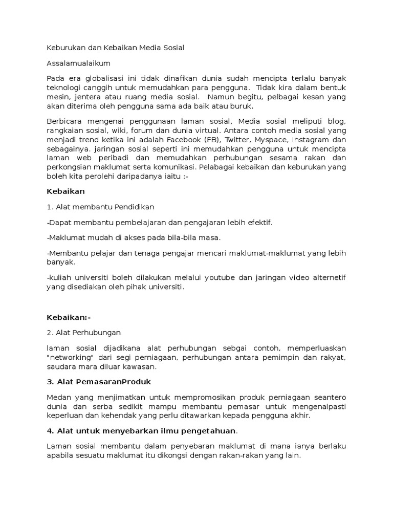 Keburukan Dan Kebaikan Media Sosial  PDF