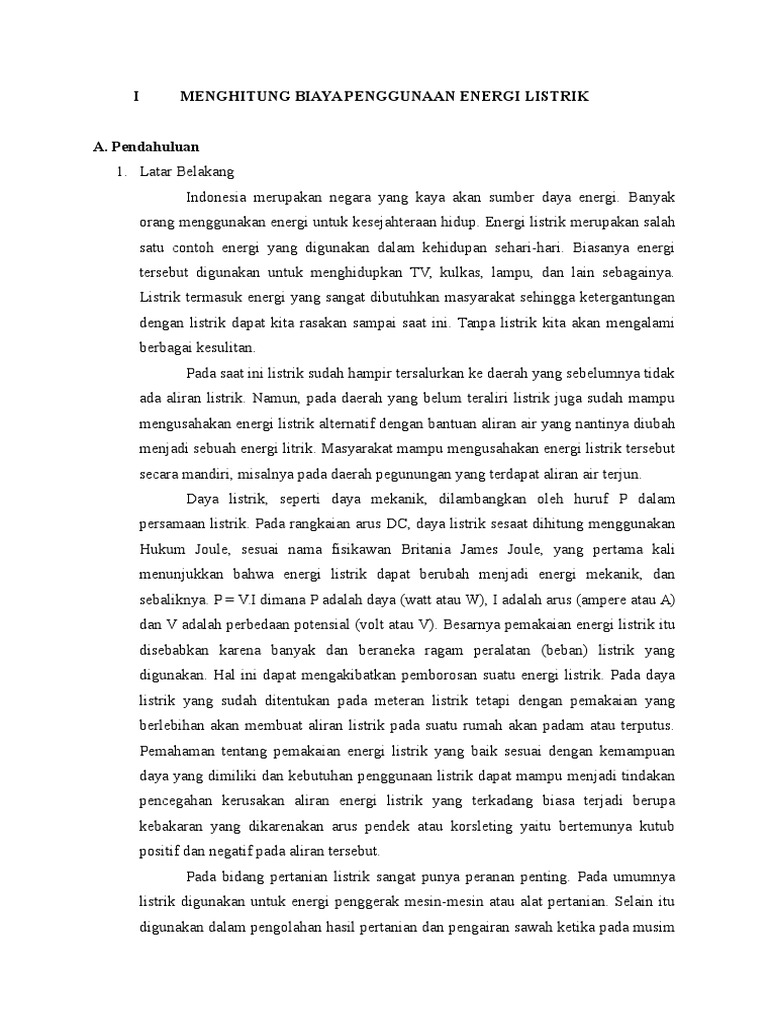 Menghitung Biaya Penggunaan Energi Listrik