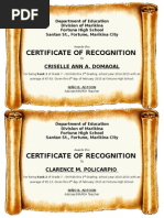 Certificate of Recognition: Criselle Ann A. Domaoal