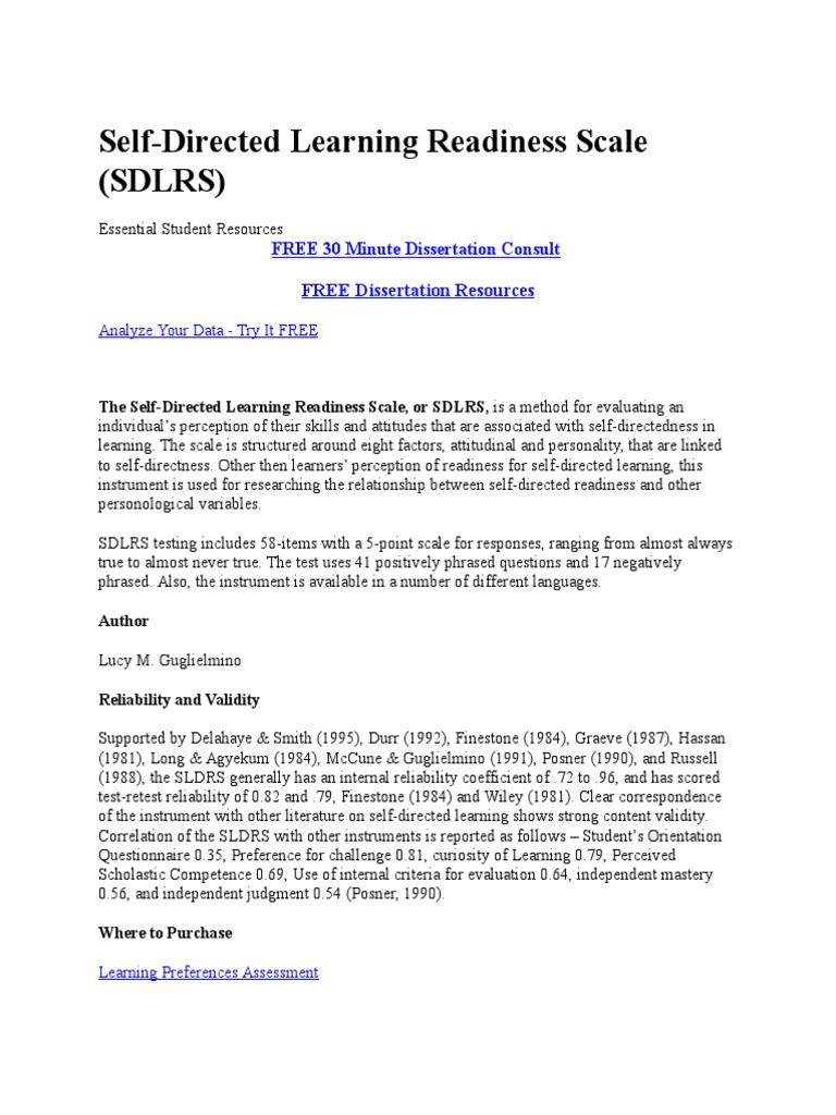 Self-Directed Learning Readiness Scale | PDF | Career & Growth