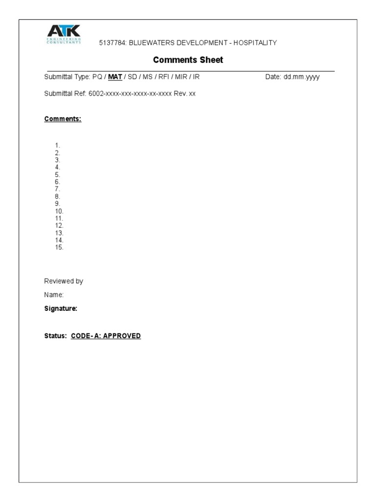 Bluewaters Hospitality Development Comments | PDF