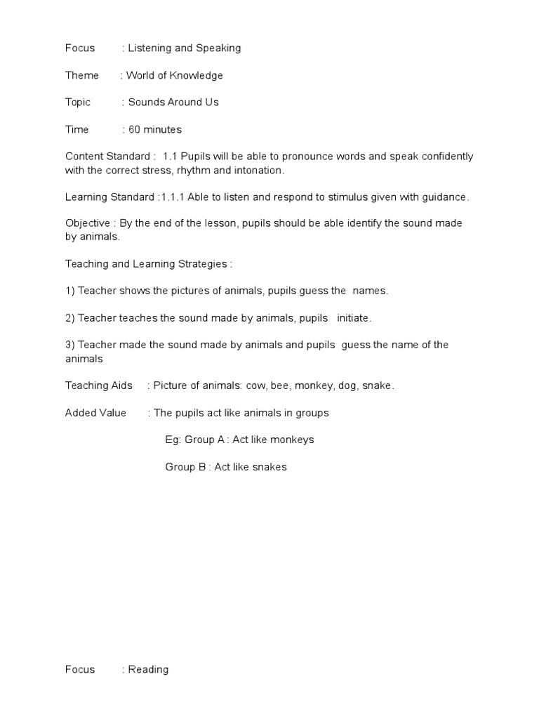 Lesson Plan Sound Around Us | Teachers | Linguistics | Free 30-day