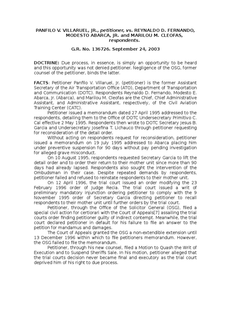 Due Process in Villaruel v. Fernando Case | PDF | Mandamus | Appeal