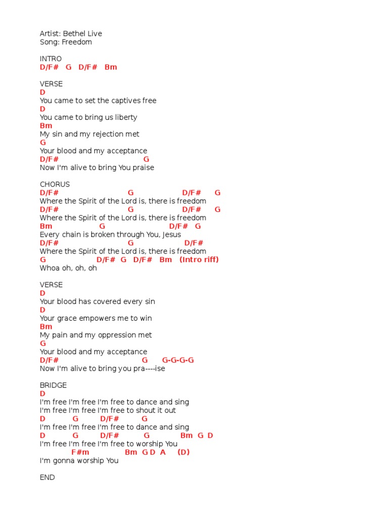 Freedom Chords by Bethel Live
