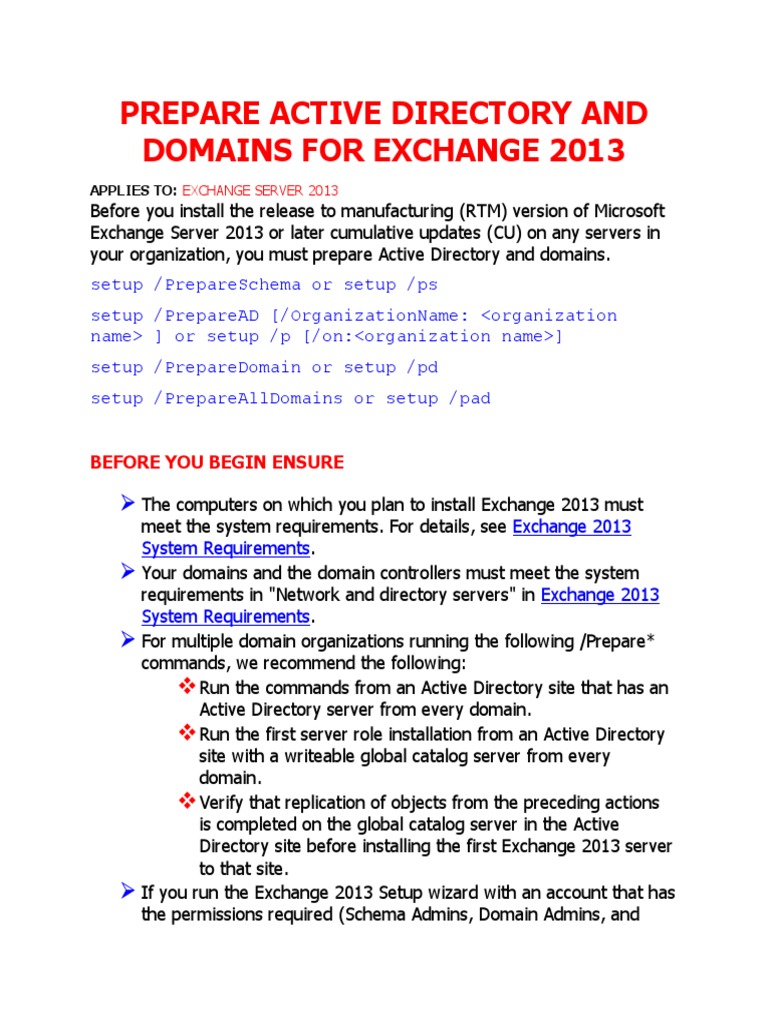 Prepare Active Directory for Exchange 2013 | PDF | Active Directory ...