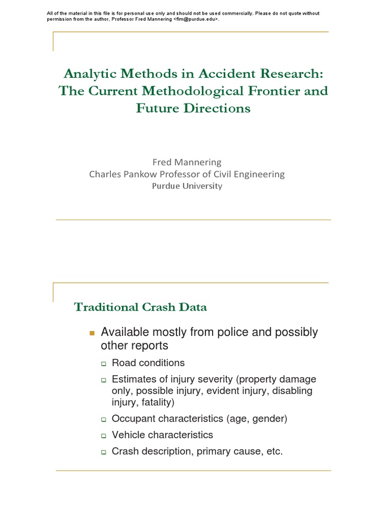 Analytic Methods in Accident Research THC Mhdlilf I D The Current