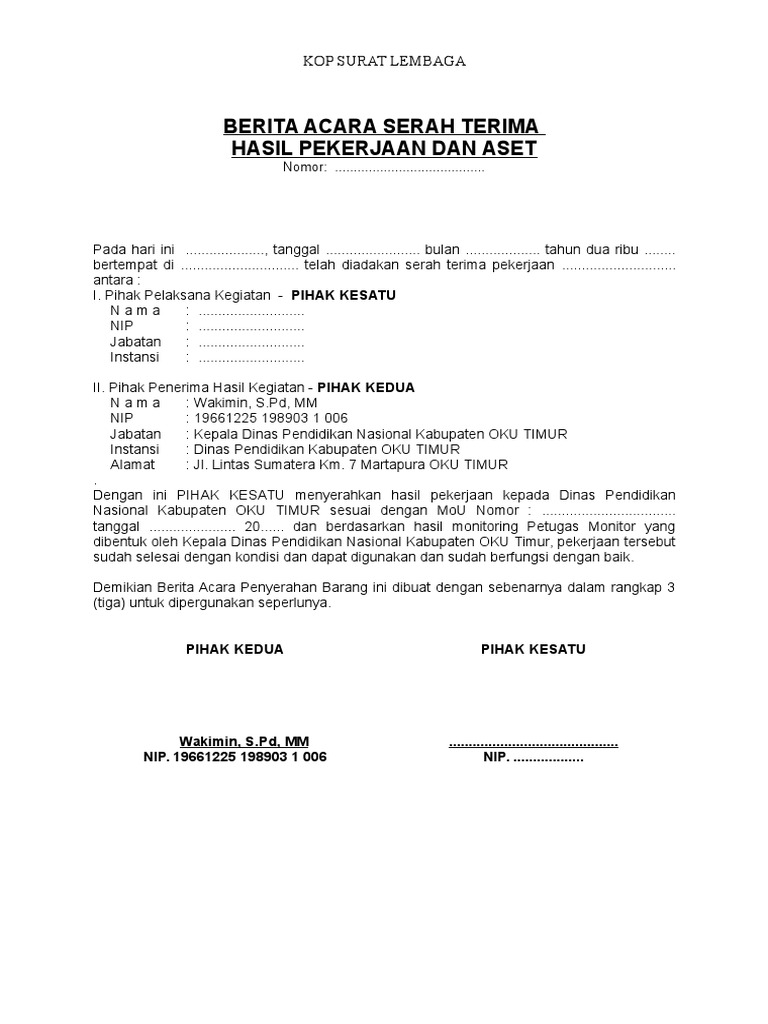Berita Acara Serah Terima