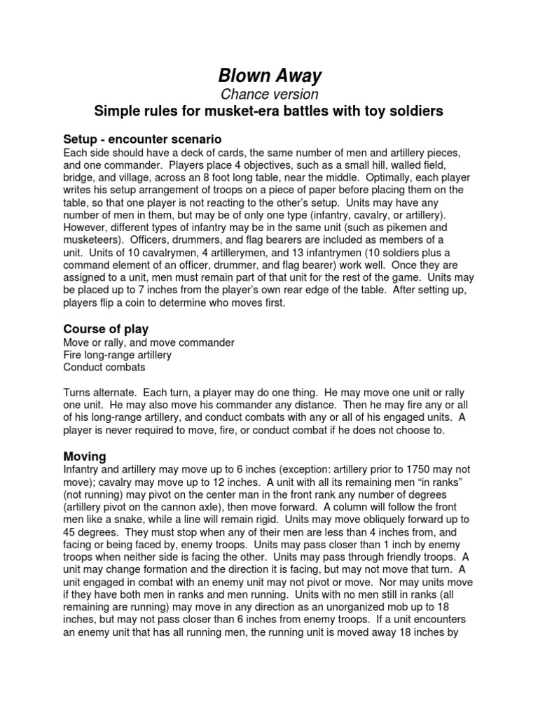 Musket Battle Rules for Toy Soldiers | PDF | Artillery | Infantry