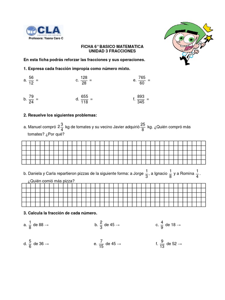 Ejercicios de fracciones 6° primaria | PDF