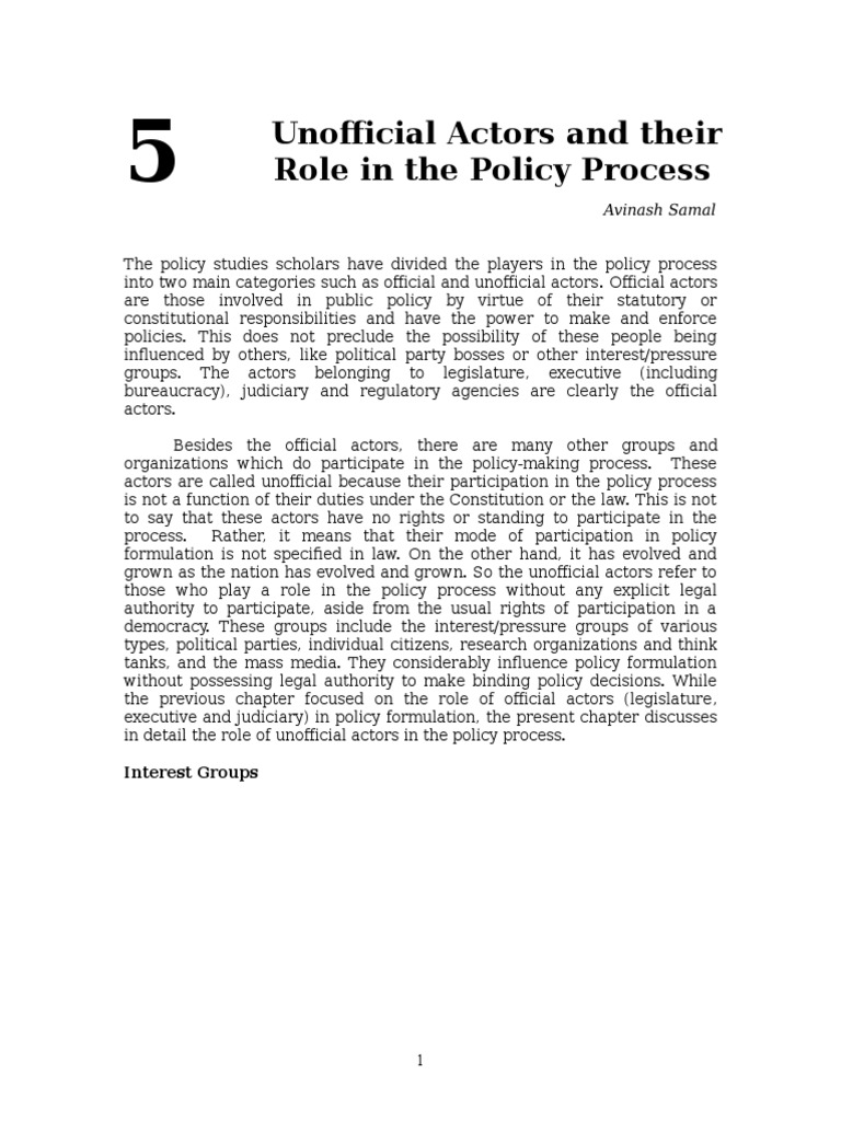 Unofficial Actors in Policy Making | PDF | Think Tank | Advocacy Group