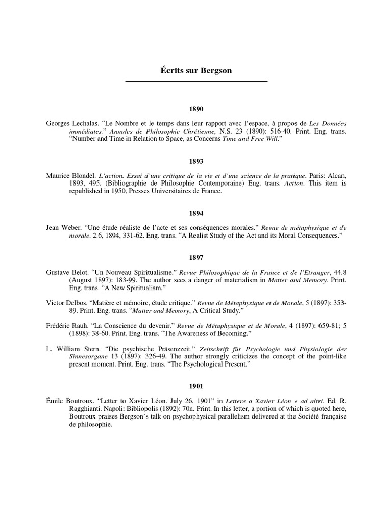 Bibliografia Sur Bergson | PDF | Henri Bergson | William James