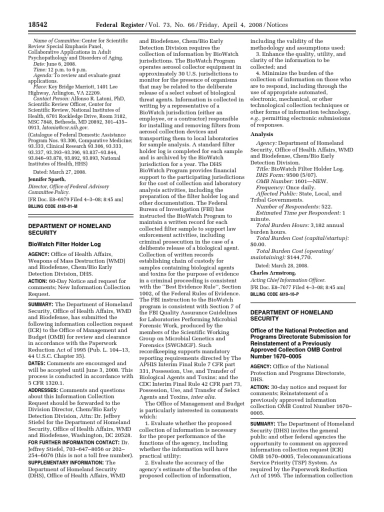 BioWatch Filter Holder Log Overview | PDF | Office Of Management And ...
