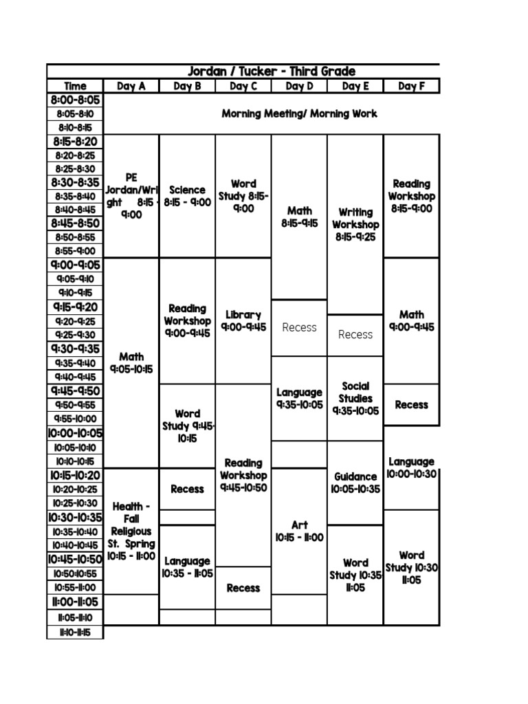Third Grade Weekly Schedule Overview | PDF