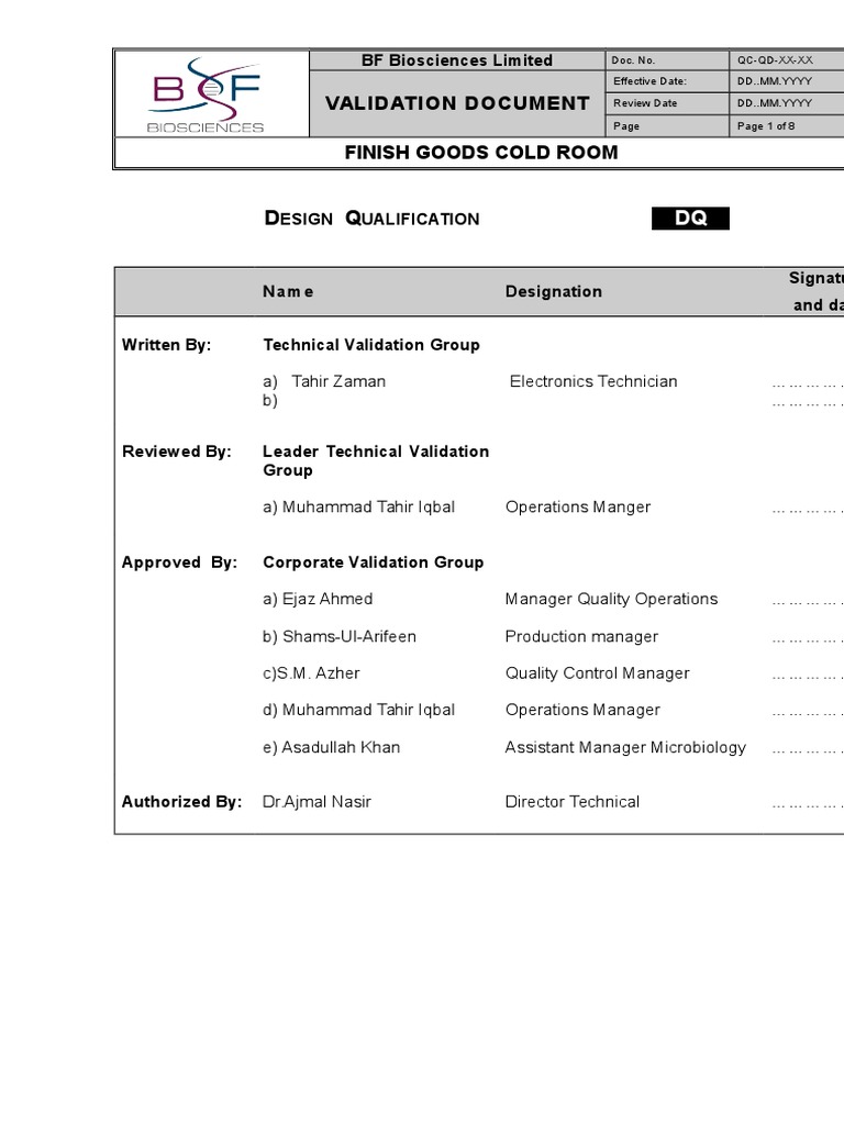 Cold Room Design Qualification Protocol | PDF | Verification And ...