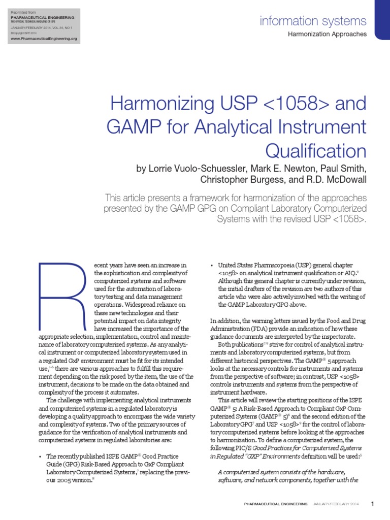USP General Chapter Analytical Instrument Qualification Comes Into