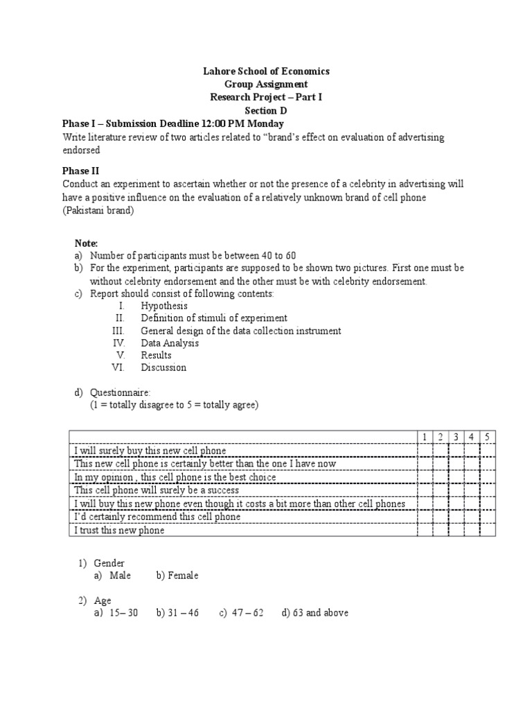 Lahore School of Economics Group Assignment Research Project - Part I ...