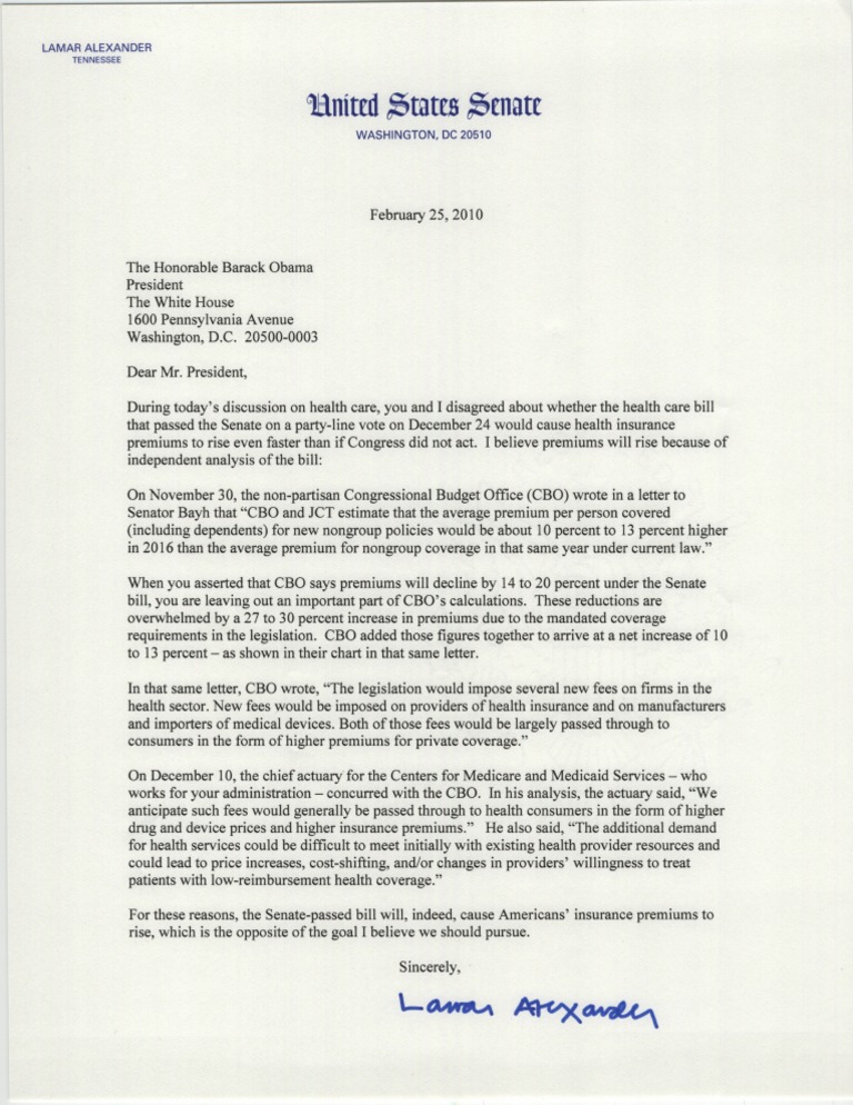 Health Care Premiums Debate Letter | PDF | Patient Protection And ...