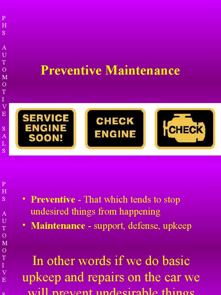 Preventive Maintenance P H S A U T O M O T I V E S A L S PDF Motor