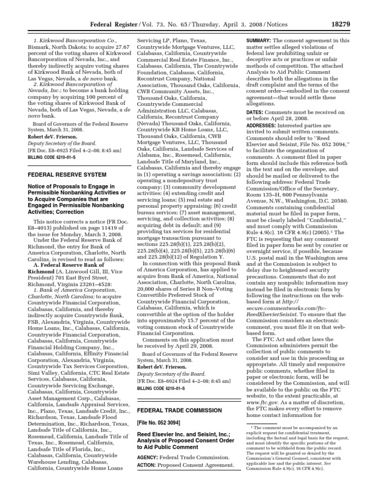 Notice: Analysis of Proposed Consent Order To Aid Public Comment: Reed ...